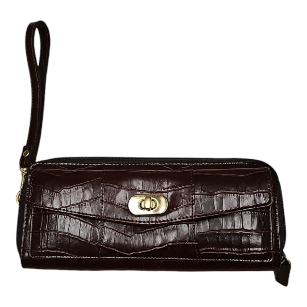 Sonoma Life Style Chic Brown Clutch Croc-Embossed Continental Wristlet NWT